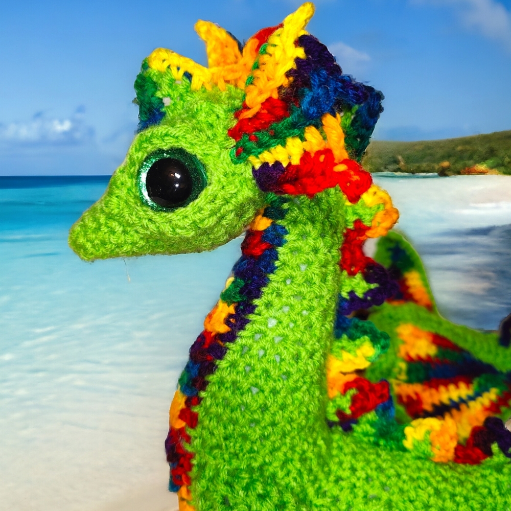 Handmade Crochet Rainbow Baby Sea Dragon Stuffed Animal Toy